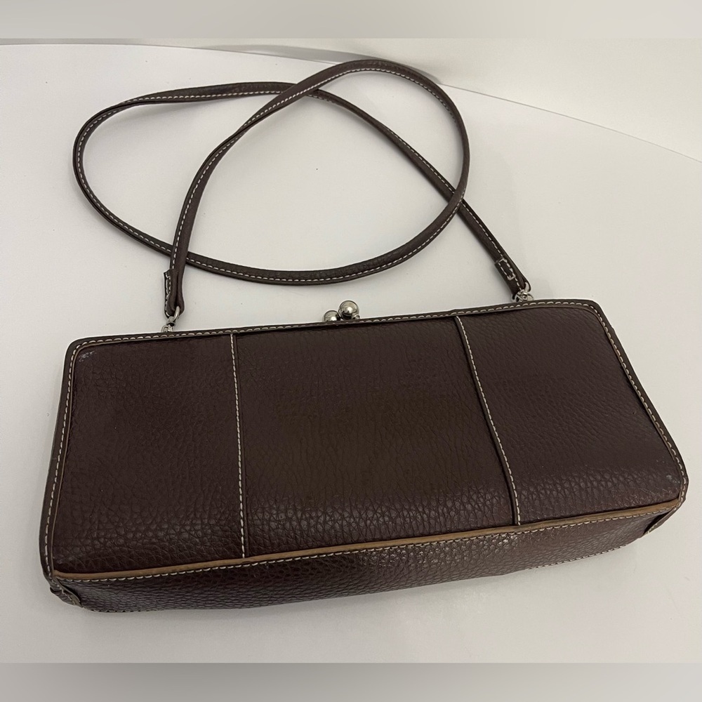 Tommy Hilfiger Brown Leather Clutch Crossbody Bag with Detachable Strap